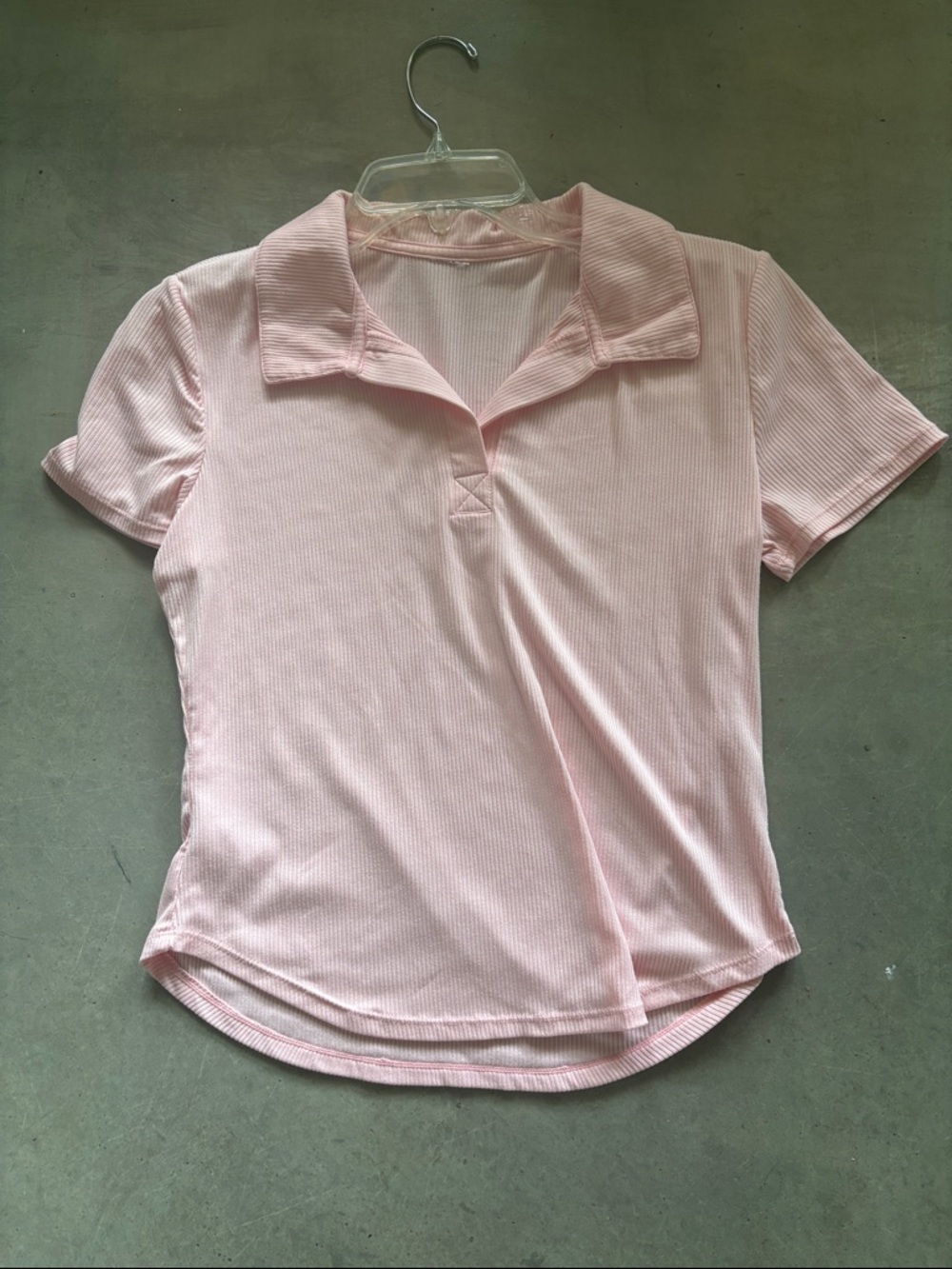 Light Pink Ribbed Polo Tee - Women's Short Sleeve